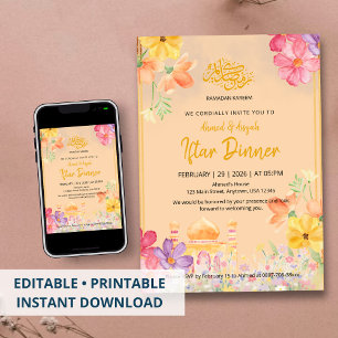 Watercolor-Blumen-Ramadan-Kareem-Iftar-Abendessen Einladung