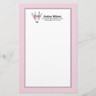 Watercolor-Blumen-Rotwild addieren Ihren Namen Briefpapier