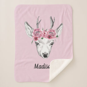 Watercolor-Blumen-Rotwild addieren Ihren Namen Sherpadecke