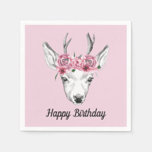 Watercolor-Blumen-Rotwild addieren Ihren Text Serviette