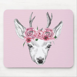 Watercolor-Blumen-Rotwild Mousepad