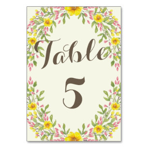 Watercolor-Blumen rustikale Wedding Tischnummer