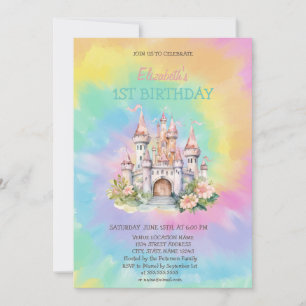 Watercolor-Blumen-Schloss-Tie-Dye-Geburtstag   Einladung