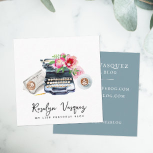 Watercolor-Blumen-Schreibmaschine   Blogger-Autor Quadratische Visitenkarte