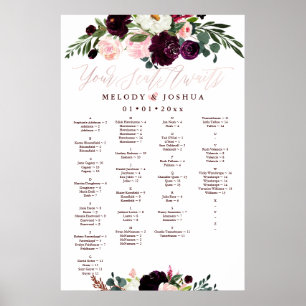 WATERCOLOR BLUMEN SITZPLAN, ALPHABETISCH POSTER