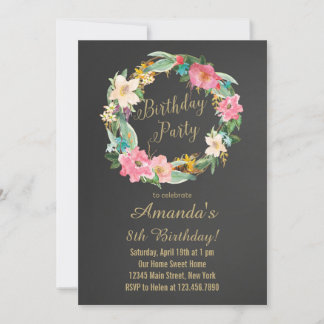 Watercolor-Blumen-Tafel-Geburtstags-Einladung Einladung