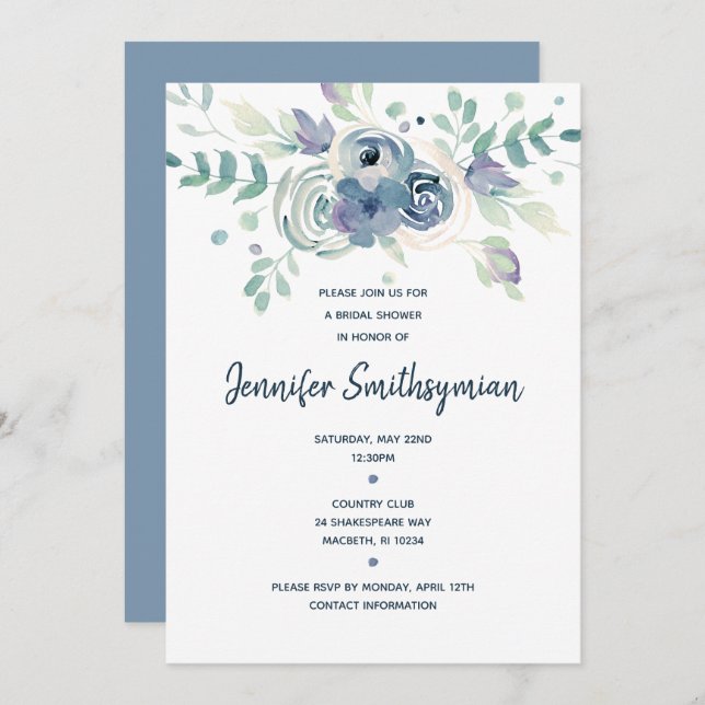 Watercolor-BlumenBrautparty Einladung (Vorne/Hinten)