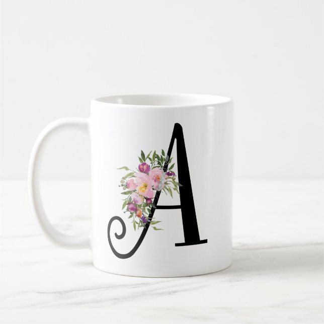 Watercolor-Blumenbuchstabe A, Kaffeetasse (Links)