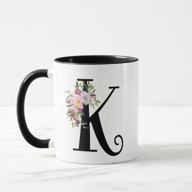 Watercolor-Blumenbuchstabe K, Tasse (Links)