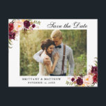 Watercolor Blumenburgunder Save the Date Ankündigungspostkarte<br><div class="desc">Verlobungs-Postkarte Watercolor-Blumenburgunders Marsala Save the Date</div>