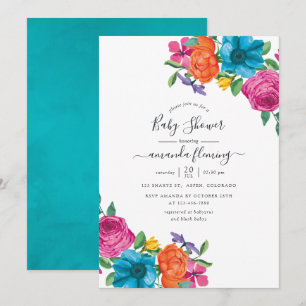 Watercolor-Blumenfest-Babyparty Einladung