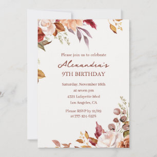 Watercolor Blumengestaltung zum 9. Geburtstag Einladung