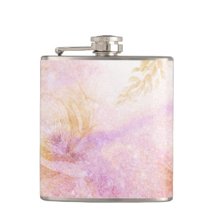 *~* Watercolor-Blumengoldlavendel-Pfirsich-Glitzer Flachmann