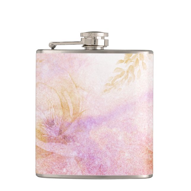 *~* Watercolor-Blumengoldlavendel-Pfirsich-Glitzer Flachmann