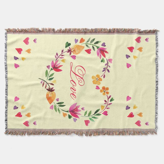Watercolor-Blumenherzwreath-Liebe Decke (Vorderseite)