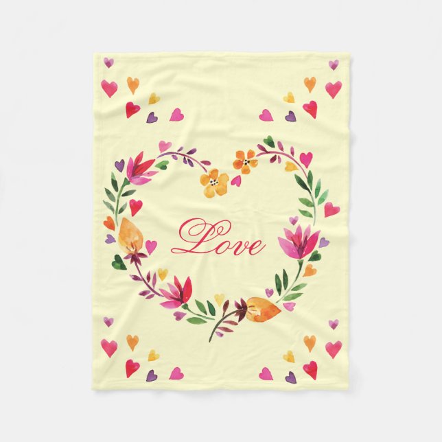 Watercolor-Blumenherzwreath-Liebe Fleecedecke (Vorderseite)