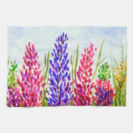 Watercolor-Blumenkunstlupine-Wildblumen lila Geschirrtuch