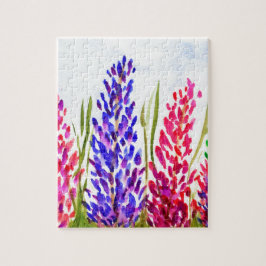 Watercolor-Blumenkunstlupine-Wildblumen lila Puzzle