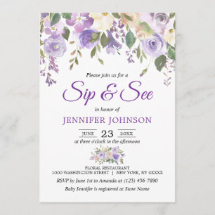 Watercolor-Blumenlavendel-lila Baby SIP u. SEHEN Einladung