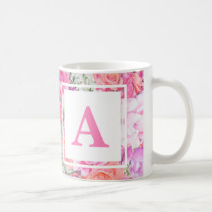 Watercolor-Blumenmonogramm-Tasse Kaffeetasse