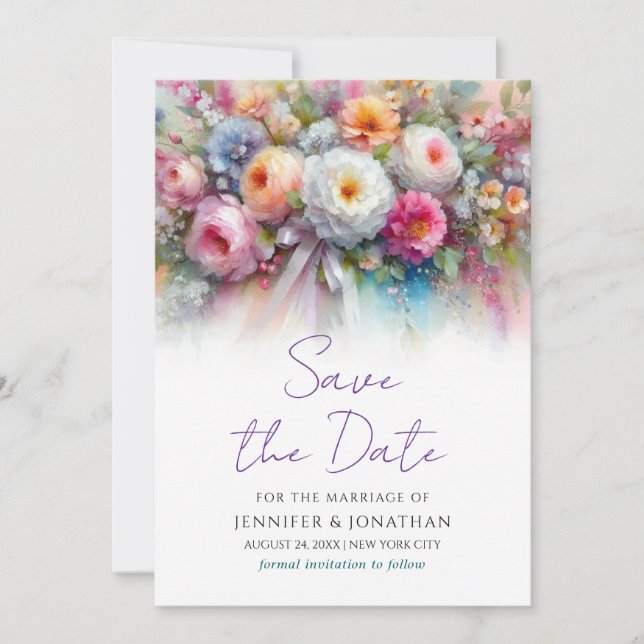 Watercolor Blumige Handschrift Save The Date (Vorderseite)