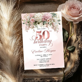 Watercolor Blush Bouquet Gold Greenery 50 Birthday Einladung
