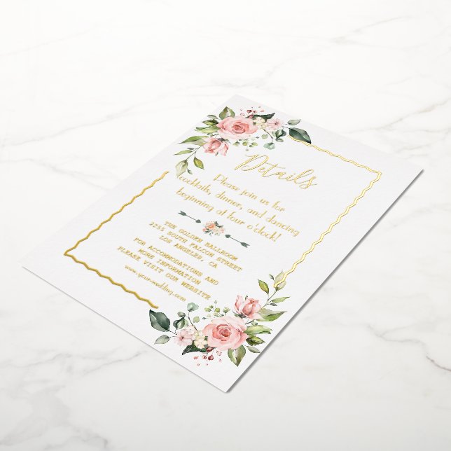 Watercolor Blush Floral REAL FOIL Wedding Details Folieneinladung (Gedreht)
