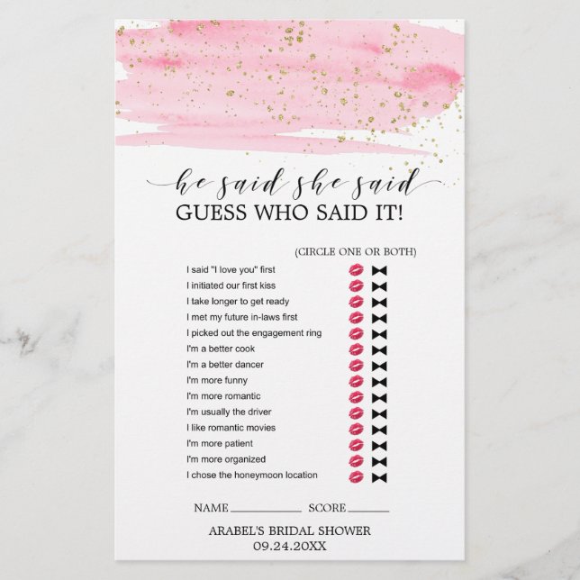 Watercolor Blush & Gold Wedding Word Search Game (Vorderseite)