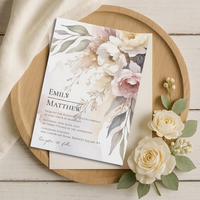 Watercolor Blush & Ivory Floral Wedding Invitation Einladung (Von Creator hochgeladen)