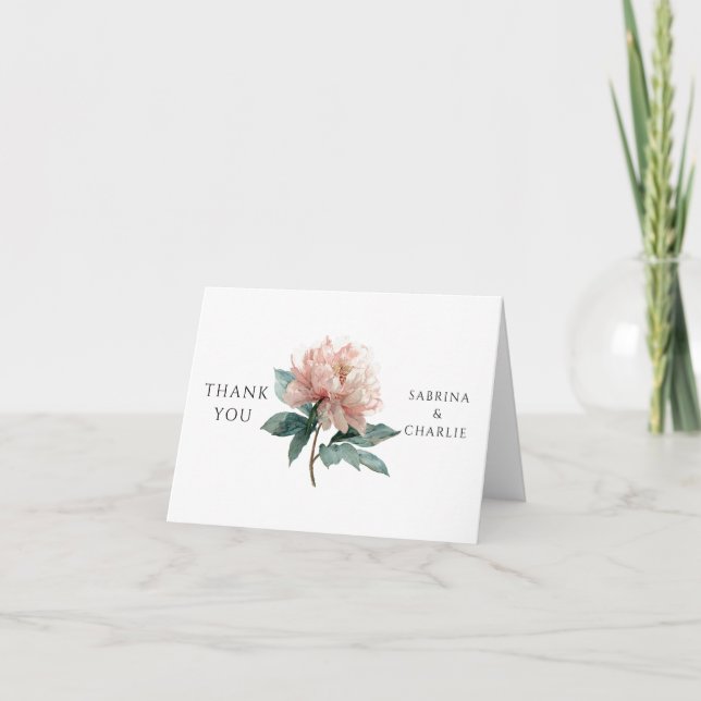 Watercolor Blush Pink Peony Elegant Floral Dankeskarte (Vorderseite)
