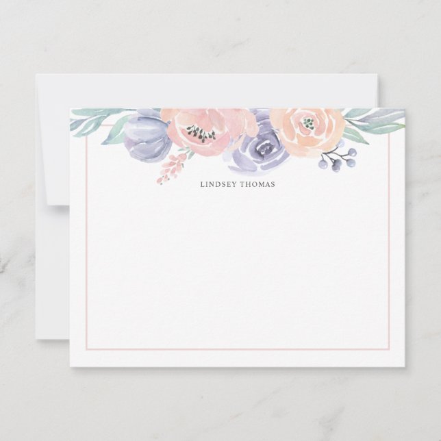 Watercolor Blush Pink Purple Floral Personalized Mitteilungskarte (Vorderseite)
