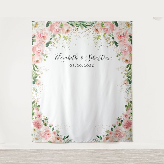 Watercolor Blush Pink Rose Hochzeitstorte Wandteppich (Vorderseite)