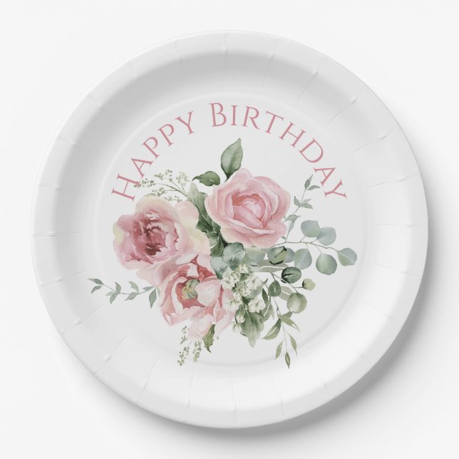 Watercolor Blush Pink Rose Pattern Pappteller (Vorderseite)