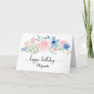 Watercolor Blush Pink Roses Happy Birthday Karte