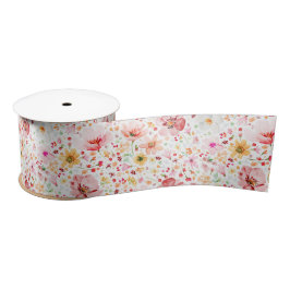Watercolor Blush Pink Wildflower Pattern Elegant  Satinband