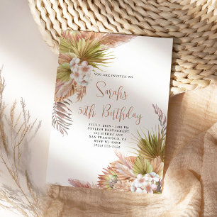 Watercolor Boho Beige Floral 50. Geburtstag Einladung