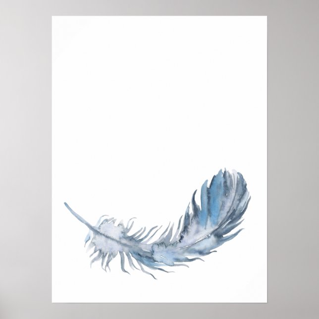 Watercolor Boho Blue Feaather Print Poster (Vorne)