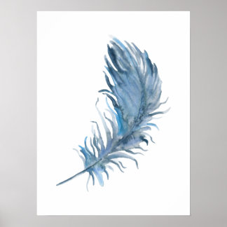 Watercolor Boho Blue Feaather Print Poster