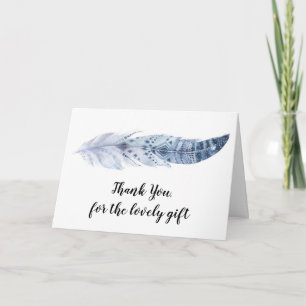 Watercolor Boho Blue Feather - Danke Karte