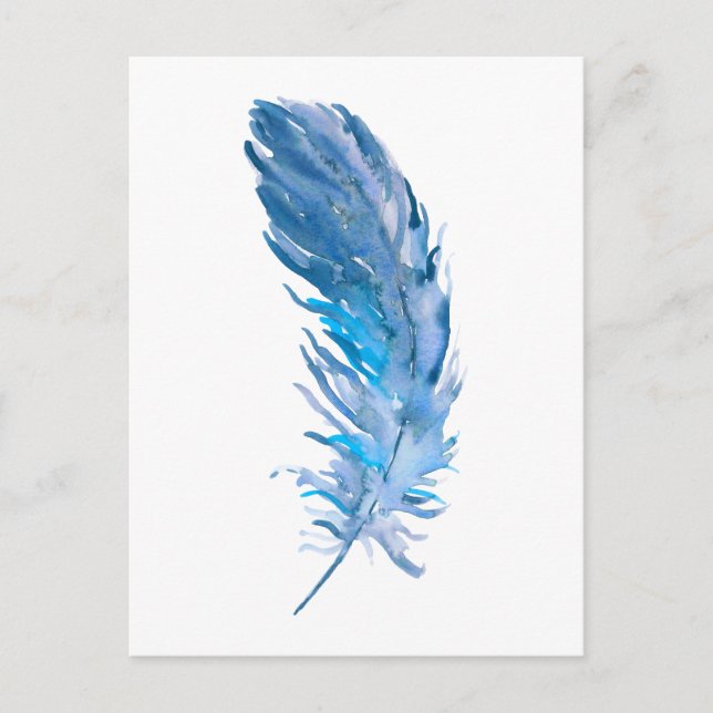 Watercolor Boho Blue Feather Postkarte (Vorderseite)