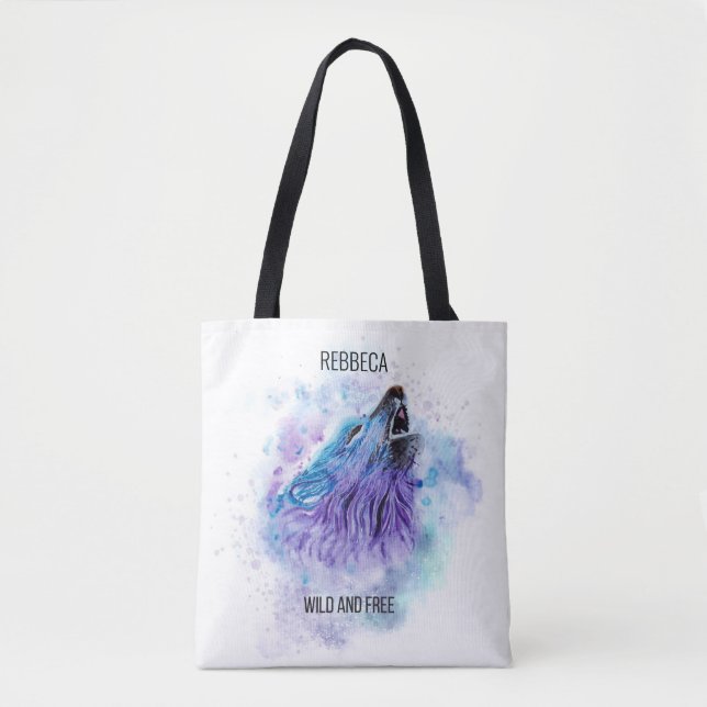 Watercolor Boho BLue und Pupple Wolf Geschenk für  (Vorderseite)