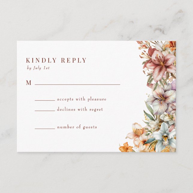 Watercolor Boho Blume Wedding RSVP Begleitkarte (Vorderseite)