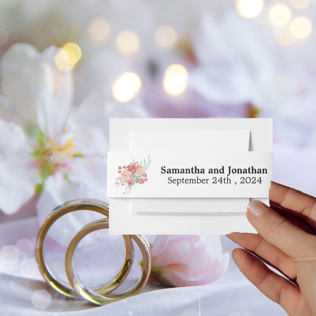 Watercolor Boho Blume White Wedding Einladungsbanderole (Von Creator hochgeladen)