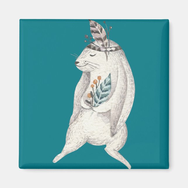 Watercolor Boho Bunny Magnet (Vorne)
