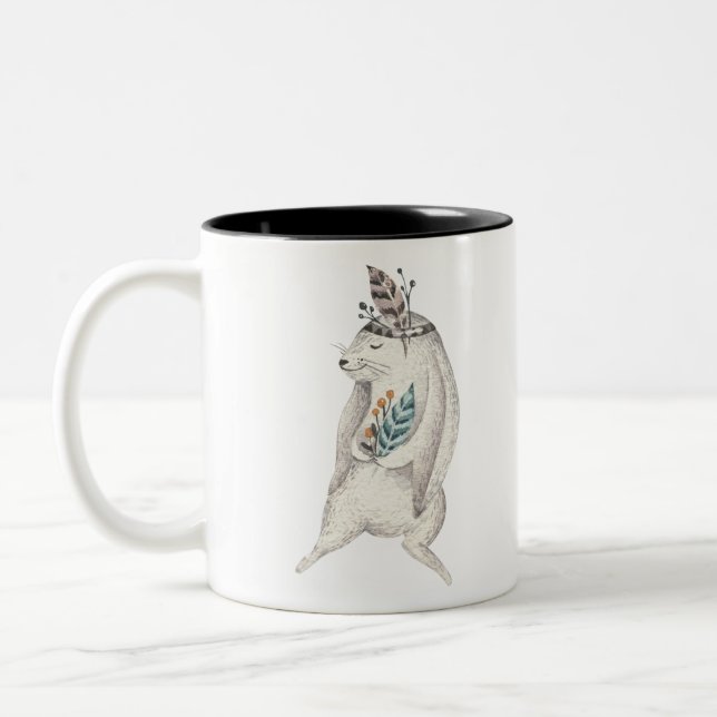 Watercolor Boho Bunny Zweifarbige Tasse (Links)