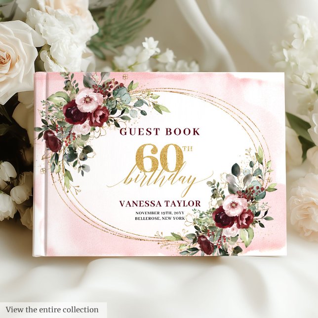 Watercolor Boho Burgundy Gold 60th Birthday Gästebuch (Watercolor Boho Burgundy Gold 60th Birthday)
