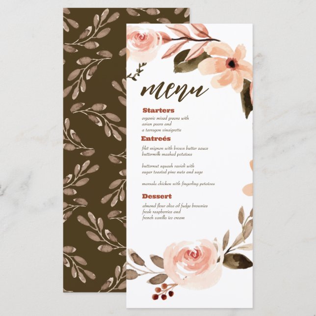 Watercolor Boho Burnt Orange Wedding Menu Card (Vorne/Hinten)