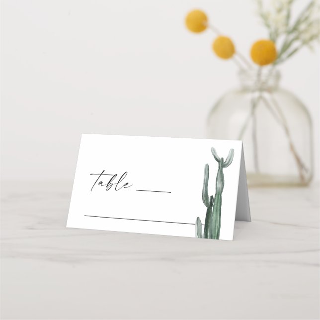 Watercolor Boho Cactus | Rustikale Wüstenhochzeit Platzkarte (Vorderseite)