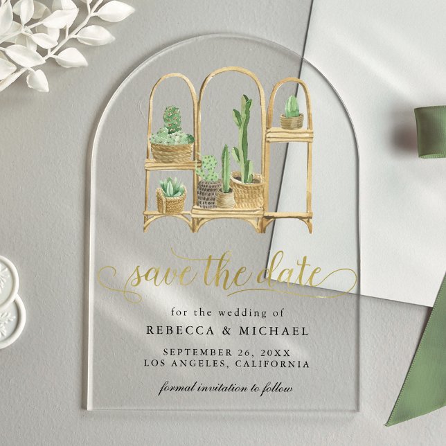Watercolor Boho Cactus Wedding Save the Date Acryleinladungen (Von Creator hochgeladen)
