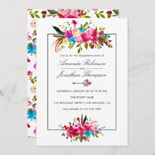 Watercolor Boho Chic Floral Engagement Party Einladung